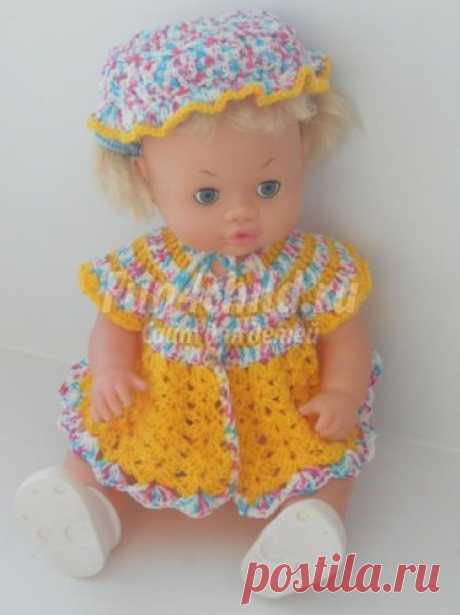Вязание крючком: платье и шляпка для куклы. Мастер класс с пошаговыми фото