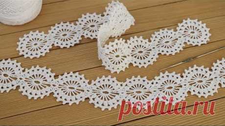 Красивое ЛЕНТОЧНОЕ КРУЖЕВО вязание крючком мастер-класс Crochet Tape Lace Tutorial