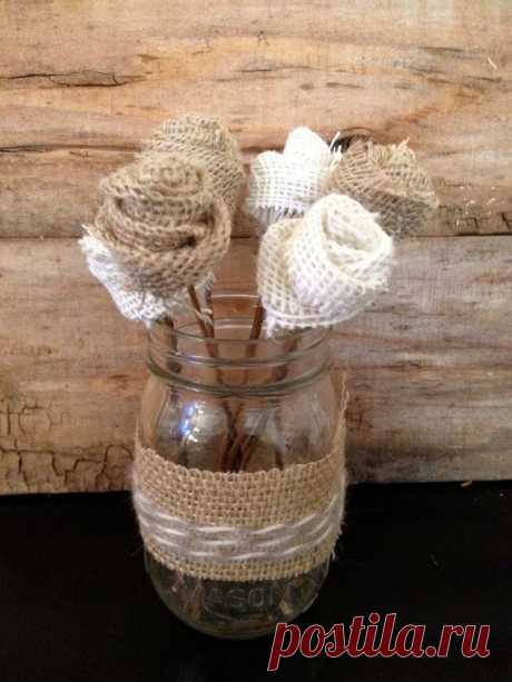 Burlap Flower Mason Jar Centerpiece