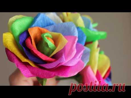 Crepe paper Rainbow rose DIY / Радужная роза из бумаги - YouTube