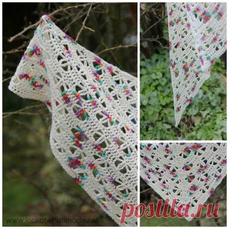 Banksia Shawl Crochet Pattern – Look At What I Made The Banksia Shawl was designed for the February 2016 yarn retreat with Devon Sun Yarns. It is a delicate, lacy shawl with floral detail.