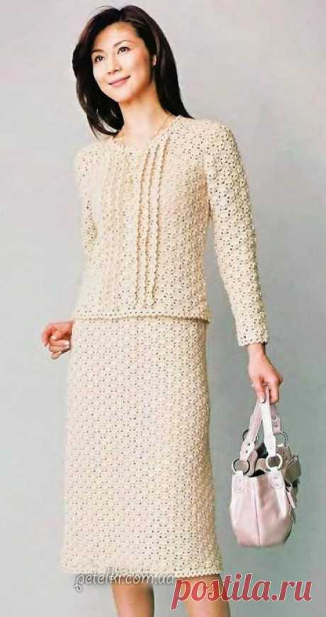 Элегантный костюм крючком - юбка и кофточка
