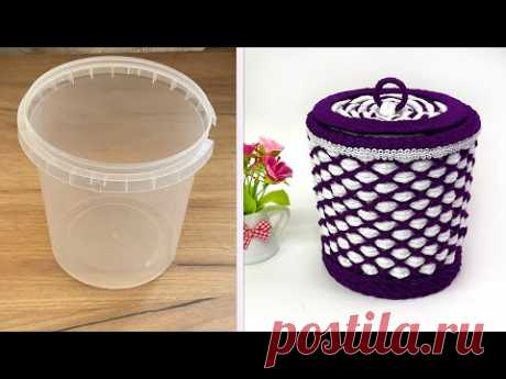 Recycling plastic bucket // Wicker box with lid // storage boxes