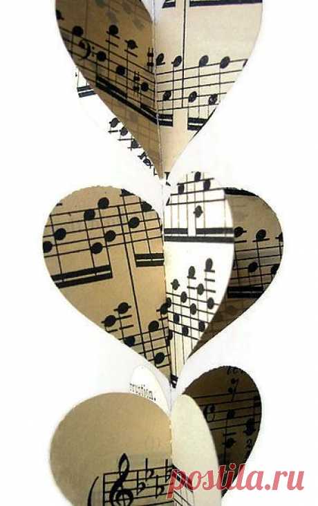 Heart Garland Vintage Sheet Music Paper от MontclairMade на Etsy