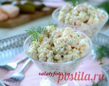 Салат из вареной горбуши с солеными огурчиками и рисом, рецепт с пошаговыми фото