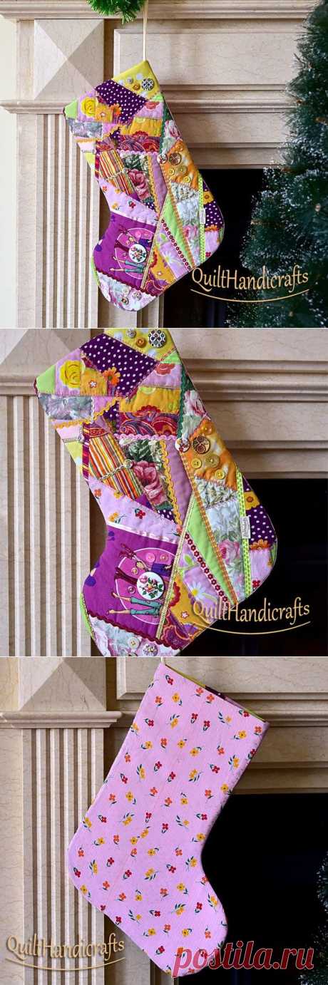 Christmas Stocking Quilted Patchwork Christmas by QuiltHandicrafts