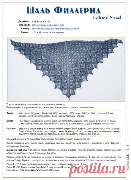 Вязание спицами для женщин Шаль Филлерид