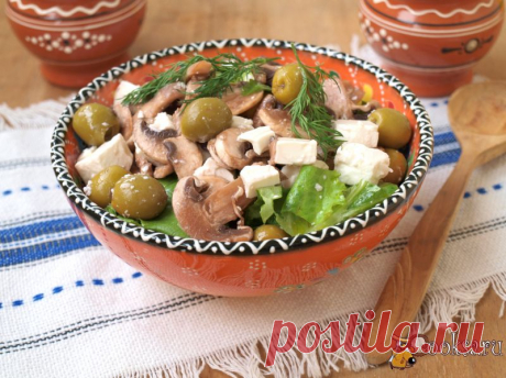 Салат с фетой,оливками и шампиньонами фото рецепт приготовления