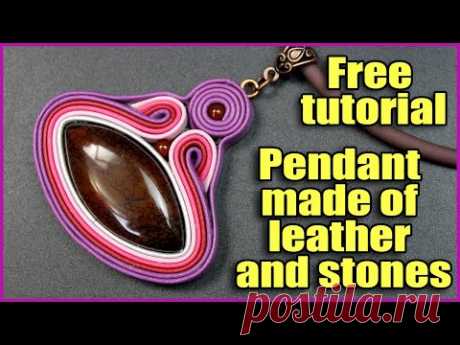 Pendant made of leather and stones. Free step by step tutorials for beginners. Handmade jewelry.