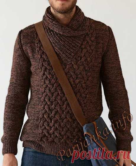 Мужской пуловер спицами от Bergere de France. Все размеры.