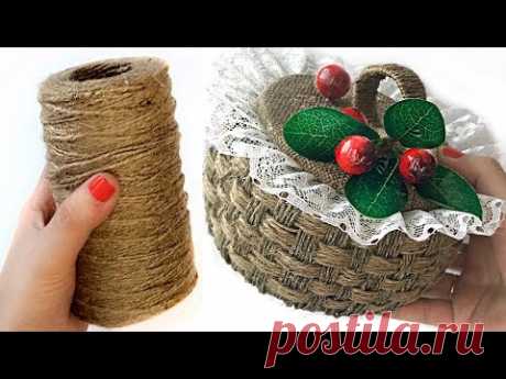 DIY Плетеная корзинка из джута | Поделка из джута и картона | Как сделать корзинку