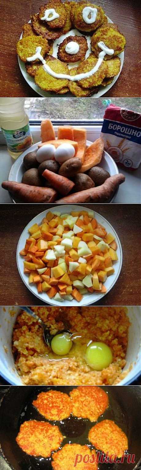 В этих оладушках очень хорошо между собой сочетаются тыква, морковь и картофель, вместе они создать настоящую гармонию вкуса. Как для ребенка, так и для взрослого.