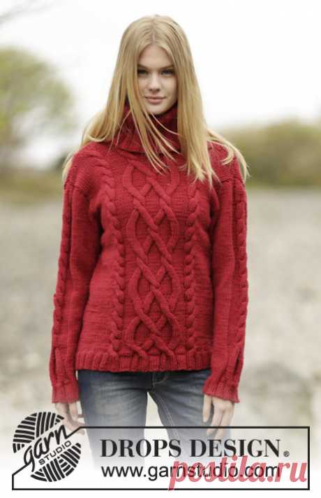 Winter Flame - Sweter DROPS z warkoczami i golfem, z włóczki „Alaska”. - Free pattern by DROPS Design