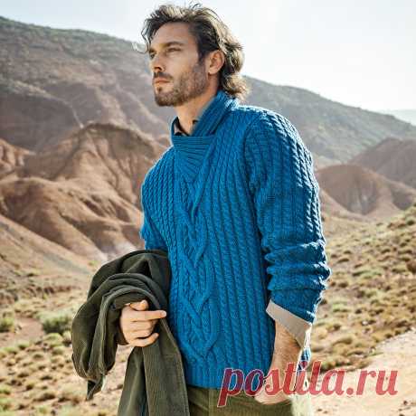 Мужской пуловер с узорами «Косы» - схема вязания спицами с описанием на Verena.ru