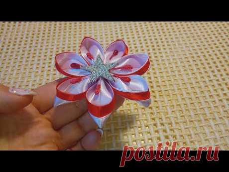 Цветок из атласных лент. МК канзаши,kanzashi