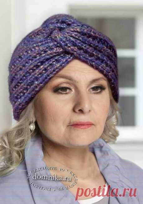 Вязаная шапка чалма спицами для женщин старше 50 лет - описание и схема шапки спицами