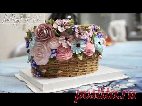 Bánh Sinh Nhật Tạo Hình Giỏ Hoa Với Kem Topping - Decorate Basket Flower Cake