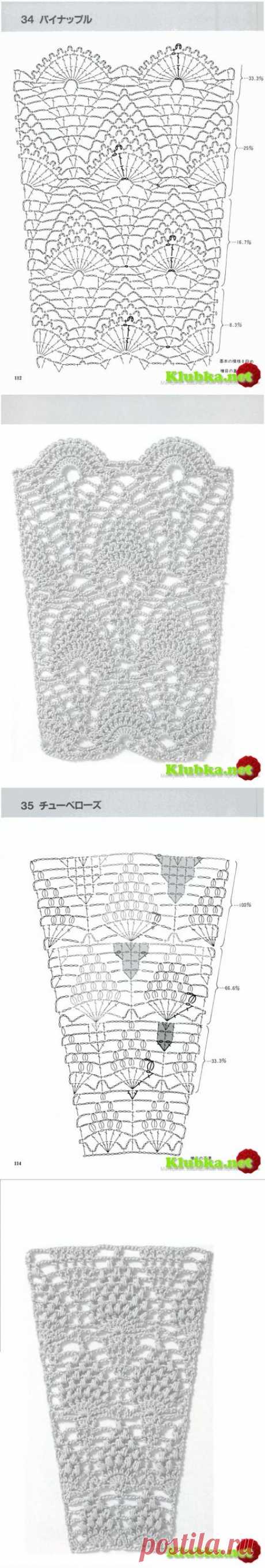 Схемы узоров для расширения полотна , для платьев, юбок и круглой кокетки (крючок) » Клубка.Нет - Все о вязании крючком