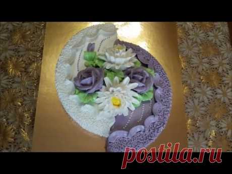 Торт с цветами Украшаем торт белково заварным кремом Хризантема с крема Cake decoration