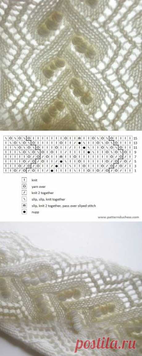 Knitted lace pattern with “nupps” | Pattern Duchess