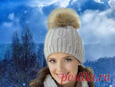 Зимняя шапочка спицами с помпоном — Ландре | Вязание Шапок - Модные и Новые Модели