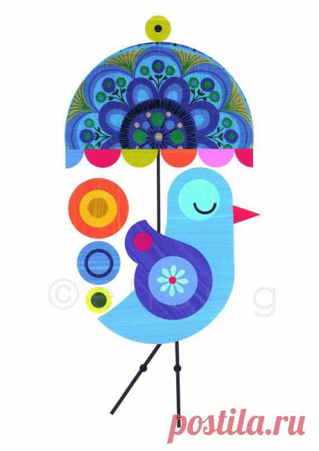 c4z, Blue bird with Umbrella Print of Paper Cut