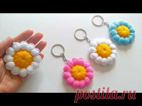 👉SUBTİTLED 👉 PUFF PUFF PAPATYA ANAHTARLIK MODELİ/PUFF DAISY CROCHET KEYCHAİN