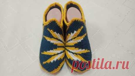 Плетени Терлици #128 (Knitted Slippers) (Тапочки спицами) (Patik) (Pantufas passo a passo)