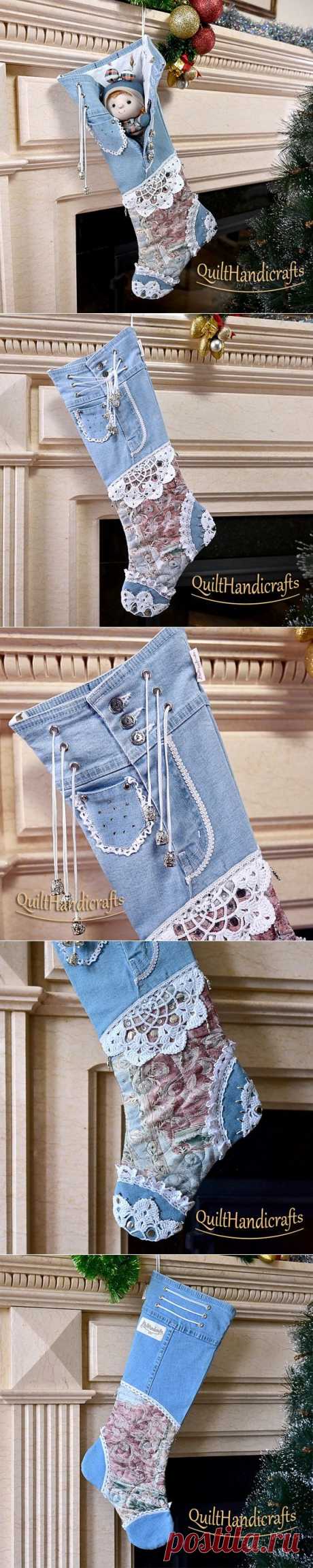 Christmas Stocking denim Christmas Stockings by QuiltHandicrafts