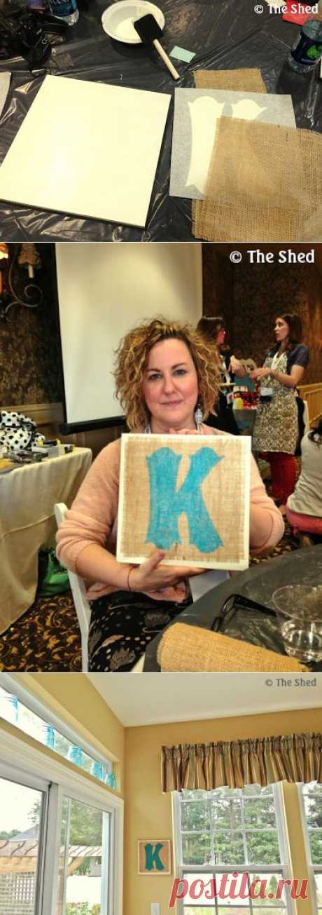 DIY Monogram Wall Art with burlap, paint, and wood