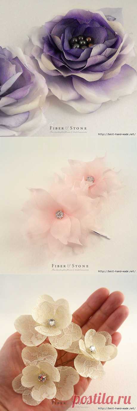 Декоративные цветы из ткани - технология изготовления. Прекрасные цветы из шелка и кружев от Helen - Fiber &amp; Stone, США.