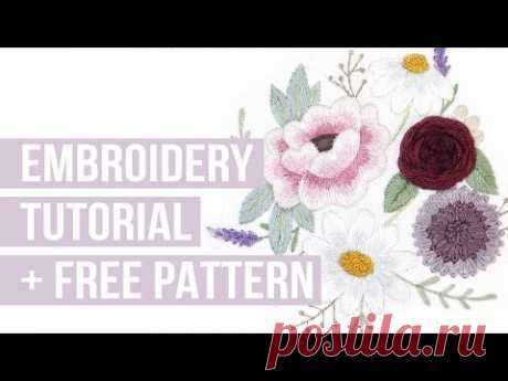 FLORAL EMBROIDERY PATTERN TUTORIAL - start to finish easy beginner embroidery | INFO IN DESCRIPTION