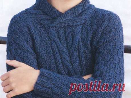 Синий пуловер для мальчика вяжем спицами ~ Свое рукоделие Вяжем спицами замечательный теплый пуловер для мальчика. Размеры: 116/122 (128/134-140/146) Вам потребуется: пряжа (77% овечьей шерсти, 23% полиамида; 125