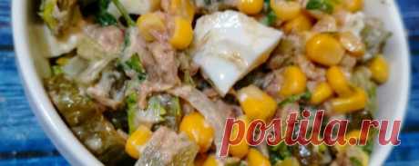 Кукурузный салат с тунцом и солеными огурцами - Диетический рецепт ПП с фото и видео - Калорийность БЖУ