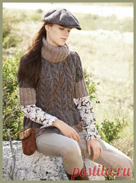 Озорные петельки: Женский пуловер с короткими рукавами и узором "косы"