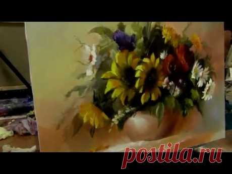 Как написать подсолнухи Мастер Класс по живописи маслом южаков - YouTube
