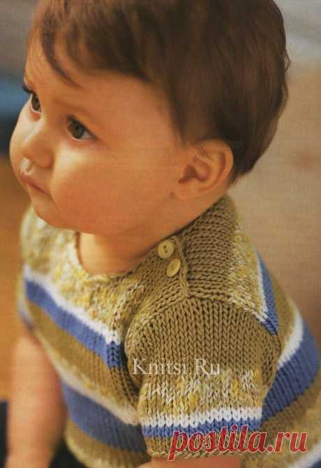 Полосатый пуловер с короткими рукавами. Вязание для детей / Детское / Спицами