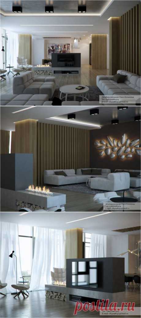 Дизайн интерьера большой гостиной в стиле минимализм | Дом-Цветник