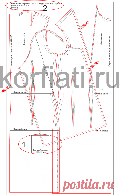 Базовая выкройка платья 52-56 р. для скачивания от А. Корфиати