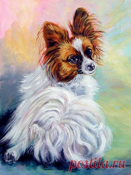 Watchful - Papillon Dog by Lyn Cook Watchful - Papillon Dog Painting by Lyn Cook