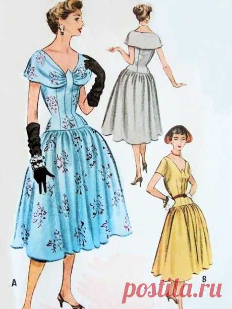 1950s Beautiful Cocktail Party Dress Pattern Fitted Longer Bodice, Full Skirt,Cape Collar or Low Notched Neckline, Very Unique Design McCalls 9245 Vintage Sewing Pattern Bust 34