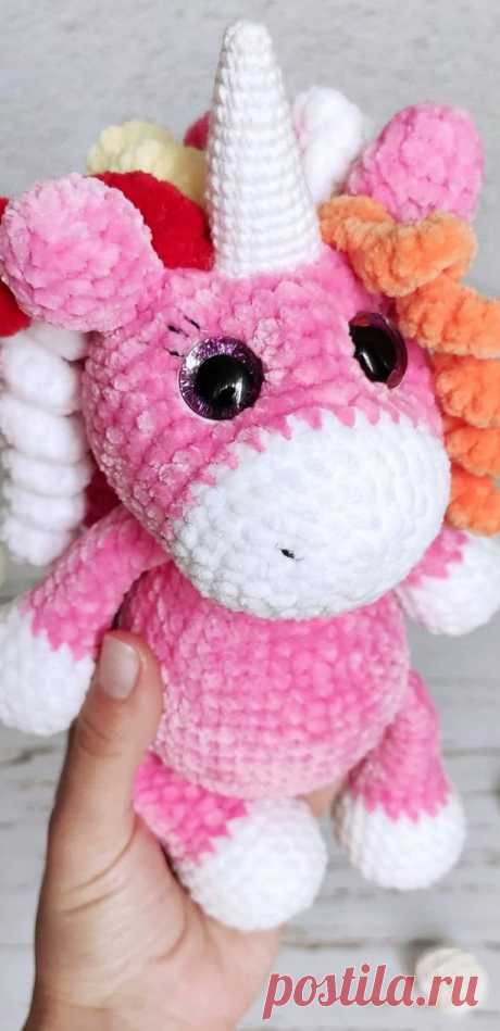 PDF Единорожка крючком. FREE crochet pattern; Аmigurumi animal patterns. Амигуруми схемы и описания на русском. Вязаные игрушки и поделки своими руками #amimore - плюшевый единорог, большая единорожка из плюшевой пряжи.