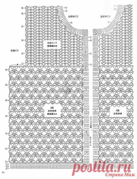 Ажурный жакет с квадратной кокеткой. Крючок. - ВЯЗАНАЯ МОДА+ ДЛЯ НЕМОДЕЛЬНЫХ ДАМ - Страна Мам