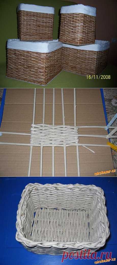 Квадратные корзинки для белья из газет. МАСТЕР-КЛАСС.