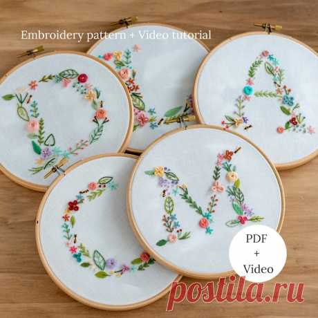 Floral Alphabet Embroidery PDF Pattern Video Tutorial | Etsy Moldova