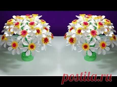 Easy Beautiful flower || Empty plastic bottle vase making crafte-Water bottle Recycle flower Art