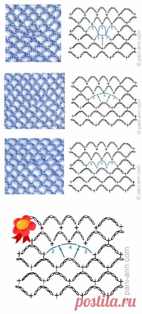 Как красиво сделать прибавки в сетке крючком.Советы и уроки от пани Аня..