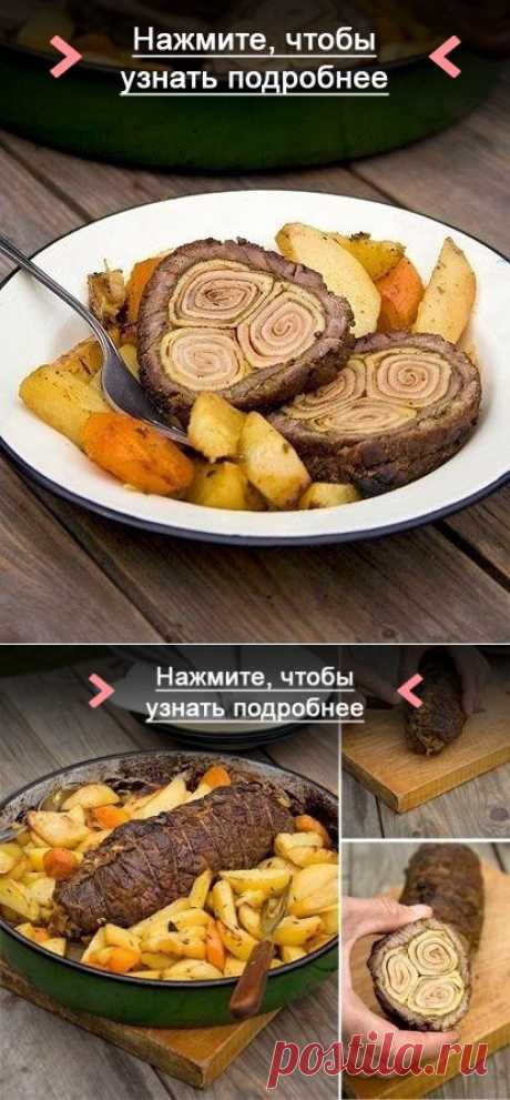 Мясной рулет с блинами.