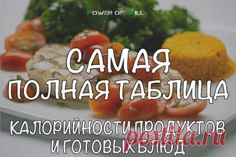 Самая полная таблица калорийности продуктов и готовых блюд (рассчитана на 100 г) • Искусство здоровой жизни