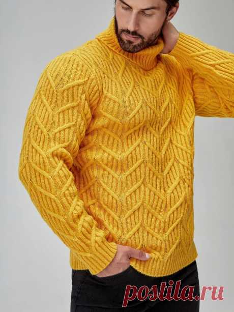 Яркий мужской свитер с рельефным узором на фоне резинки 2 х 2
